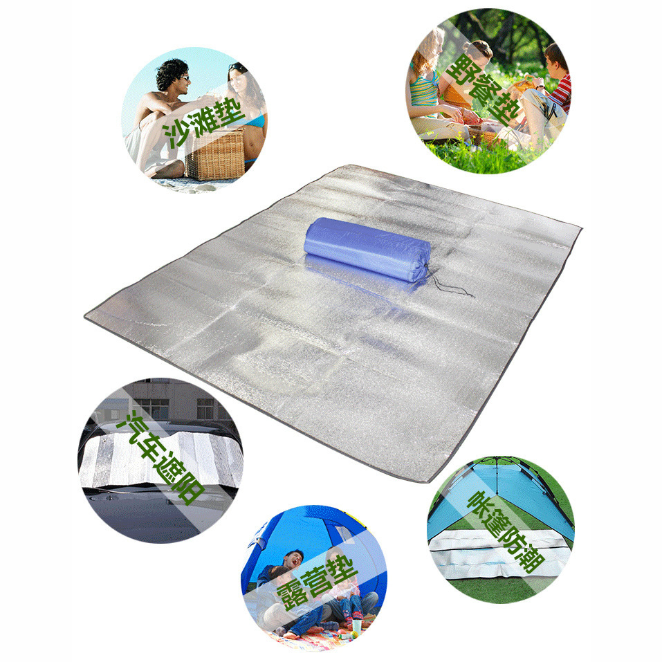 Double-sided aluminum film mat, moisture-proof mat, grassland mat, camping mat, ground mat, picnic mat, beach mat, 2x2 meters, 2x1 1.5 meters, for multiple people details Picture