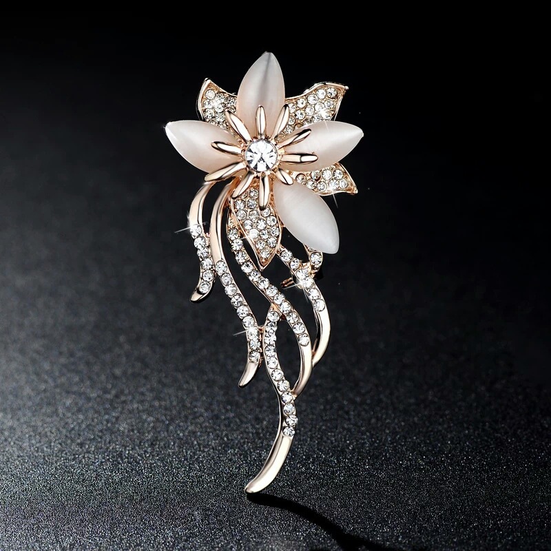 Best-selling Korean alloy diamond-encrusted floral cat's eye brooch and creative brooch for clothing decoration Specification image
