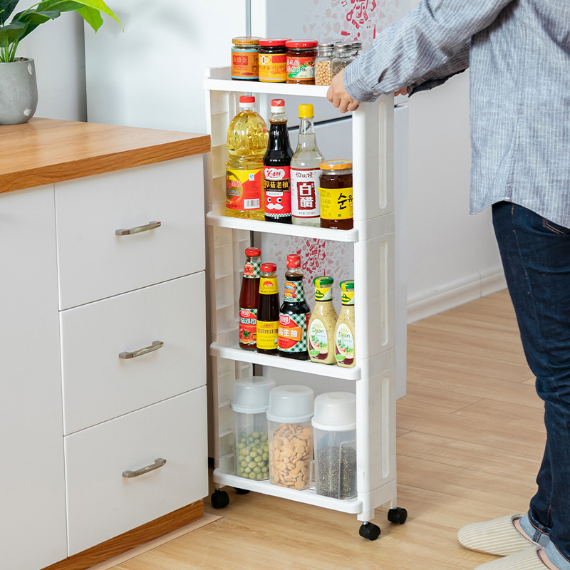 Kitchen bathroom toilet rack Toilet rack washing machine sewn storage rack Storage rack with wheels full figure