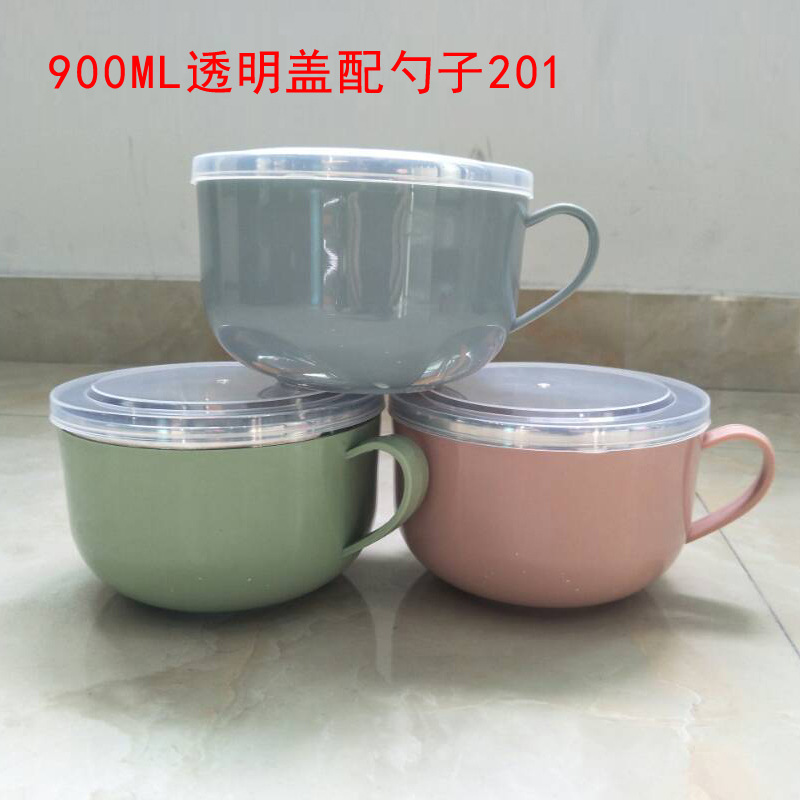 Creative 304 stainless steel instant noodle bowl, anti-scald instant noodle cup, insulated lunch box with handle, student cafeteria food preservation box Specification image