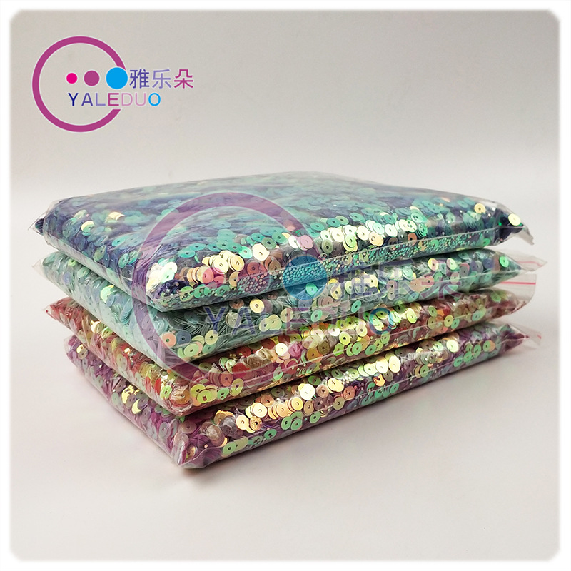 6mm gold luster mid-hole round sequin flat bead slime for children's needle-threading training diy accessory materials Specification image