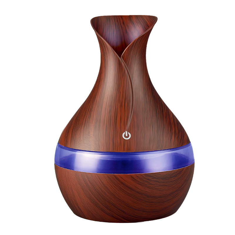 Wholesale Hollow Mini Humidifier 300Ml Wood Grain Diffuser Diffuser Seven Color Ultrasonic Humidifier details Picture