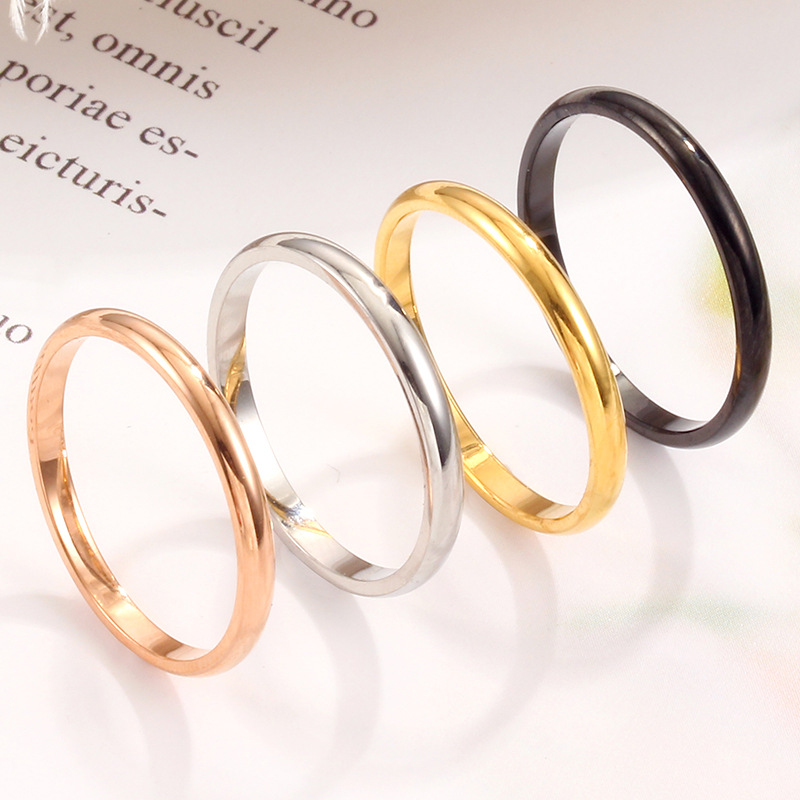 欧美新款时尚简约光面钛钢戒指 镀18K玫瑰金球面不锈钢情侣戒指女