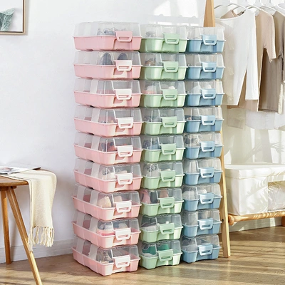 Wholesale of men's shoes and women's boots storage boxes, transparent and visible plastic shoe boxes, factory direct sales, flip-top thickened shoe boxes thumbnail