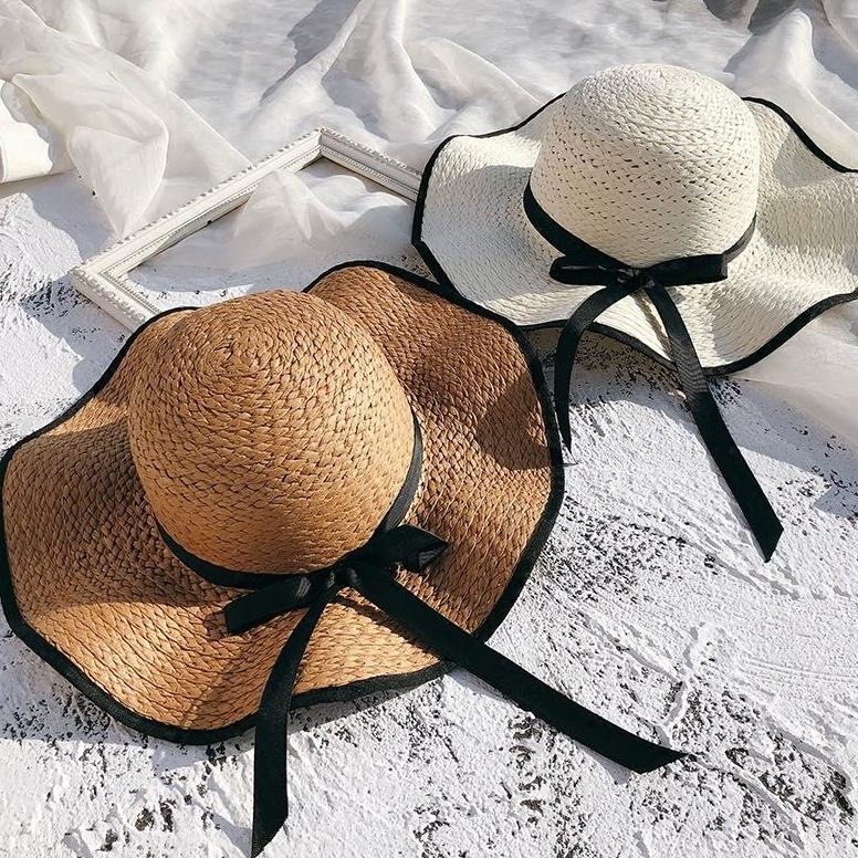 Fisherman's hat, Japanese-style seaside straw hat for women, thin style 2024, trendy wide-brimmed vacation new beach sun hat, straw hat