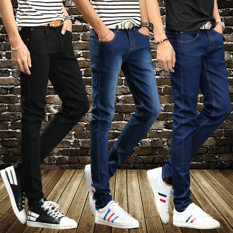 Four Seasons mainly promotes men's Korean-style slim-fit jeans for teenagers, men's black men's pencil pants and long pants details Picture
