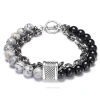 Aliexpress best-selling natural and unique men's beaded bracelet, iron chain bar bracelet, men's fashionable bracelet Specification image