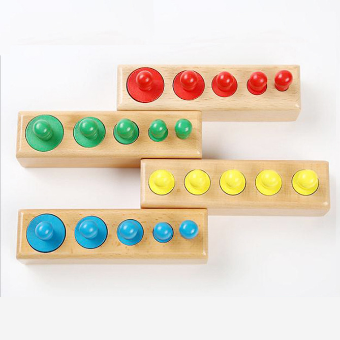 Colored beech wood socket cylindrical Montessori teaching aid family set baby intelligence early education toy 0.65