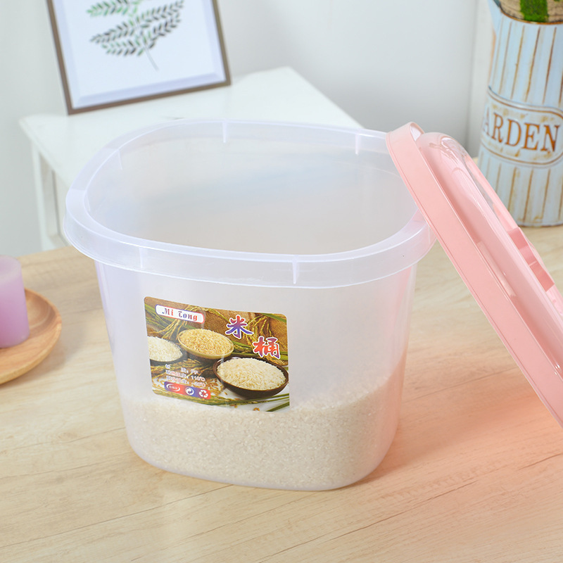 Original factory goods rice bucket, plastic transparent storage bucket for rice, storage bucket for grains and cereals, gift and promotional items, logo available Application Scenario