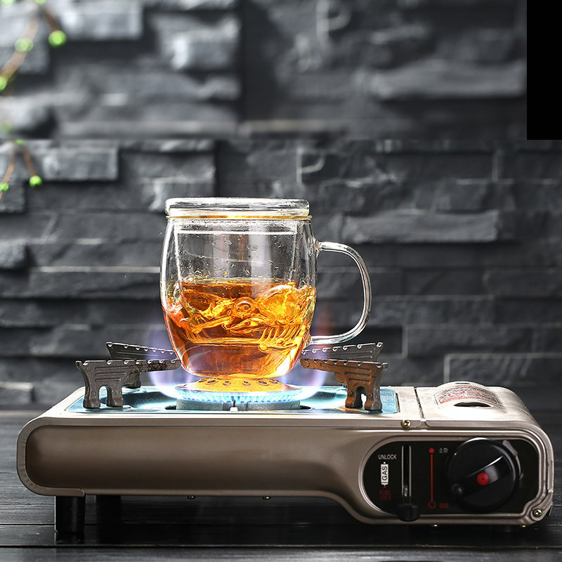 Factory wholesale household glass cups, heat-resistant flower tea cups, three-piece sets, office tea brewing belts, handles, filter cups, LOGO details Picture