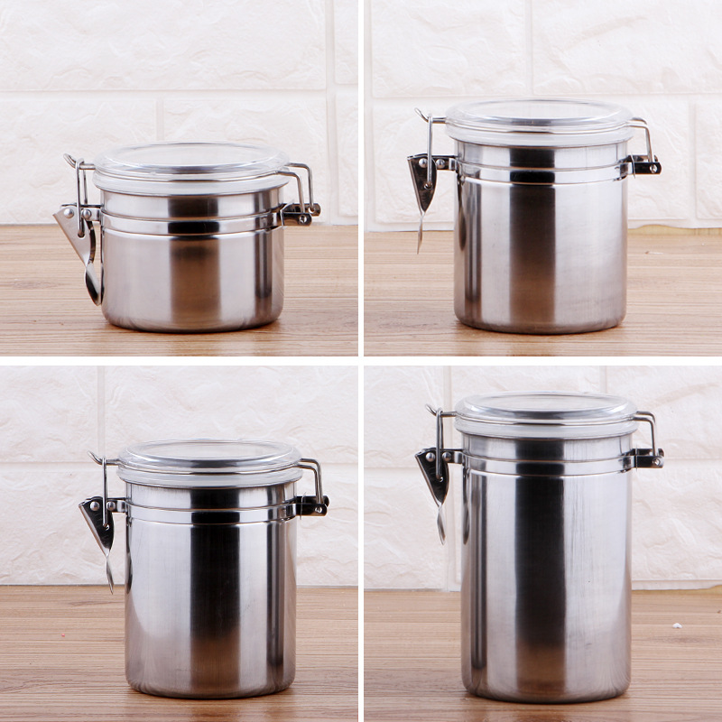 Stainless steel hebilla latas herméticas juego de cuatro piezas conservando granos de café dulces latas de té latas de almacenamiento de tabaco visibles Application Scenario