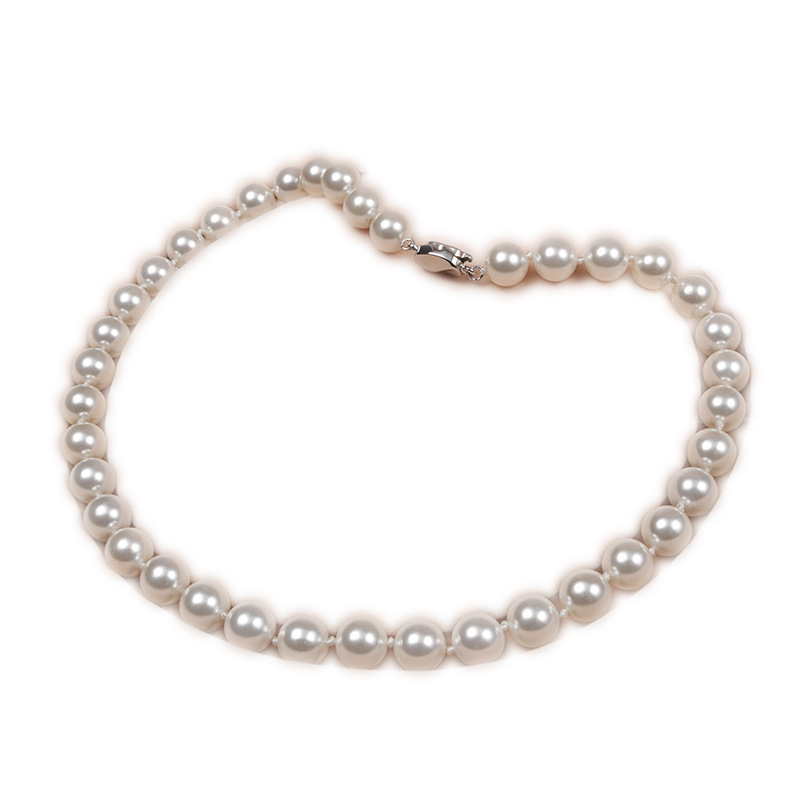 Deep-sea shell pearl necklace with elegant temperament, multi-color round imitation shell pearl necklace for women, gift for mom and girlfriend, batch supply Item Picture
