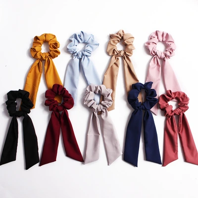 Spring And Summer Cross Border Solid Color Chiffon Streamer Large Hair Band Ponytail Hair Band Set Set Hair Accessories