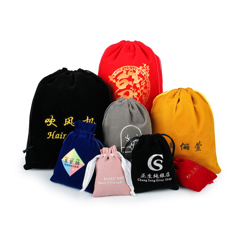 Wholesale of velvet bags in stock, small cloth bags for storing headphones, drawstring accessories, jewelry bags, black velvet drawstring bags Item Picture