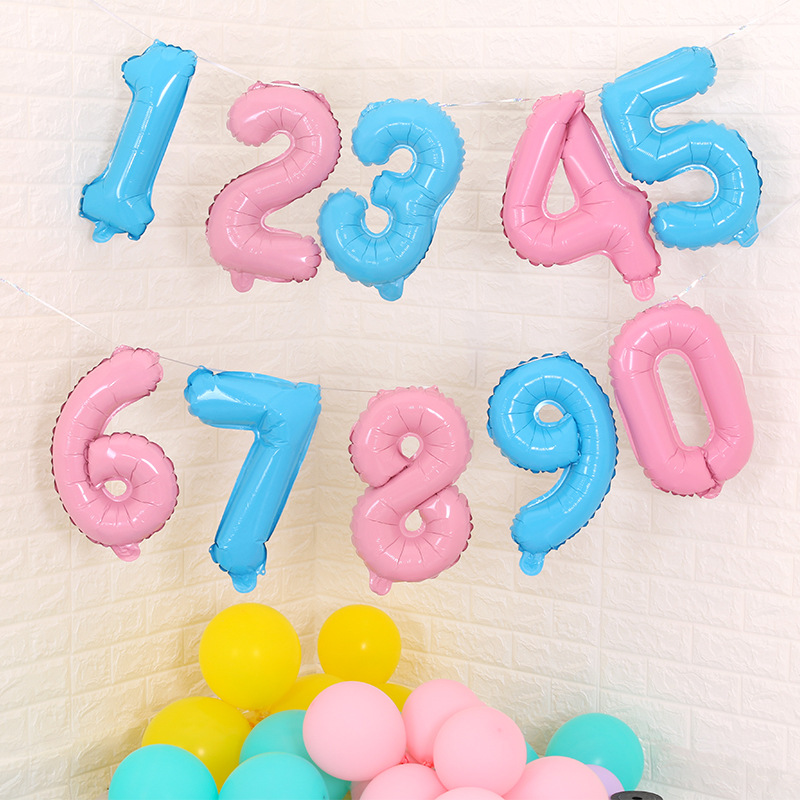 16寸美版痩体糖果色蓝粉数字铝膜气球 生日派对结婚布置装饰批发