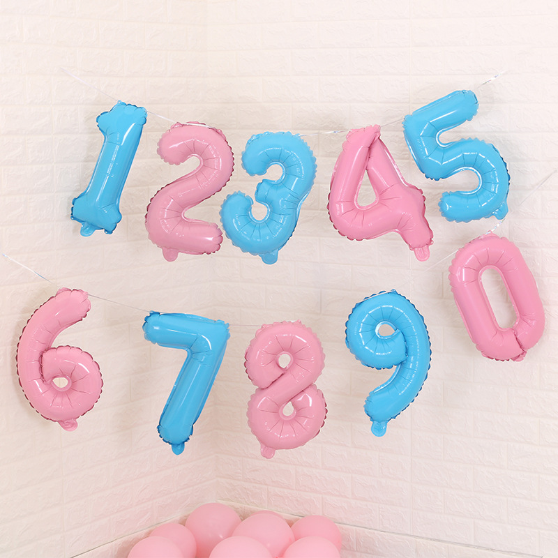 16-inch American-style slimming candy-colored blue and pink digital aluminum film balloon birthday party wedding decoration wholesale Specification image