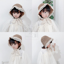 Children's straw hat bow lace lace lace lace adjustable day visor summer children's hat sun block hat wholesale women