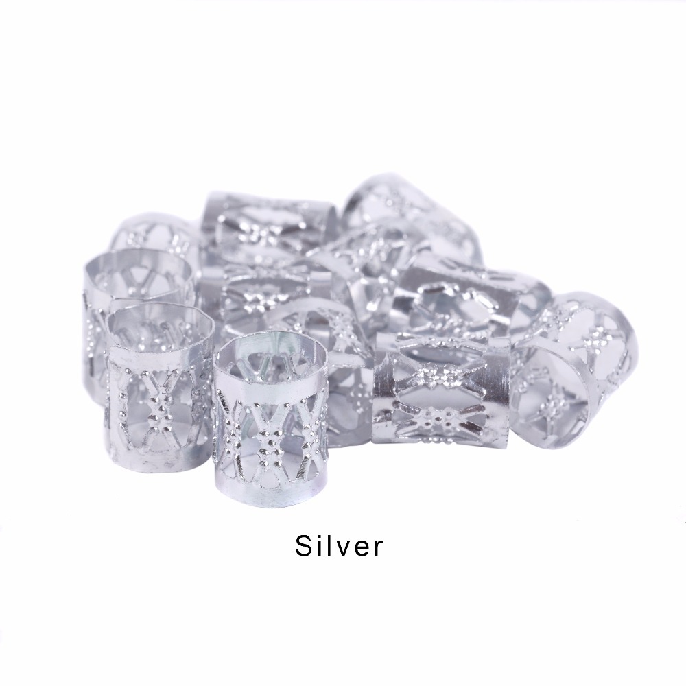 Cross-border exclusive for braids, aluminum perforated embossed braid buckles, seven-color thickened aluminum buckles, and seven-color hair accessories Specification image