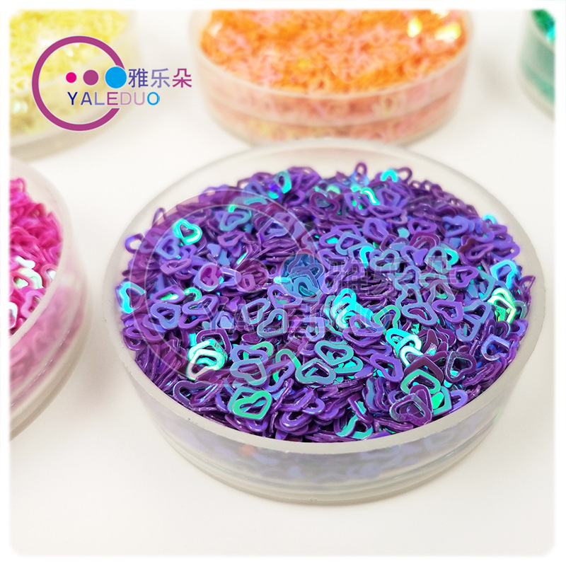 4MM炫彩镂空桃心亮片子母首饰爱心珠DIY饰品材料手机壳滴胶配件细节图