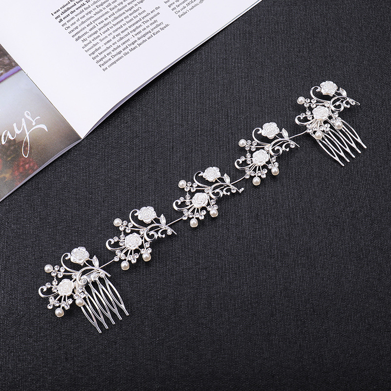 New European and American chignon hair accessory, crystal floral design, paired combs, creative soft chain bridal hairpin details Picture