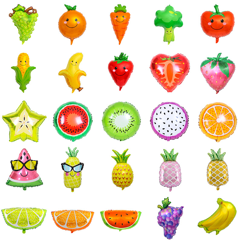New summer fruit and vegetable-shaped aluminum film balloons for children's birthday party, kindergarten recognize fruit balloons