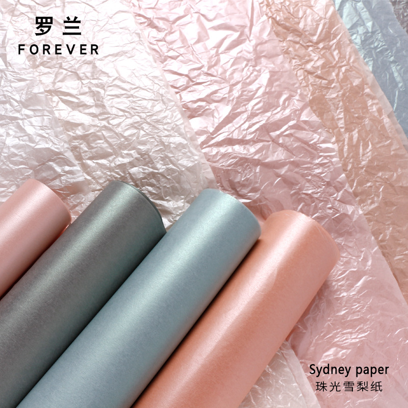 Roland pearlescent pear paper flowers lined with pleated paper bouquets, floral art, flower packaging materials, paper-wrapped flower paper, waterproof details Picture
