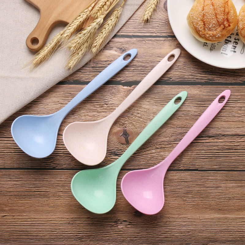 【 Thickened wheat straw soup spoon 】 Household long-handled porridge spoon, kitchen large soup spoon, plastic large porridge spoon Application Scenario