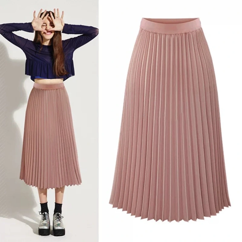 8889 Europe Station New Chiffon Skirt In The Long Pleated Skirt Elastic High Waist Slimming Loose Skirt