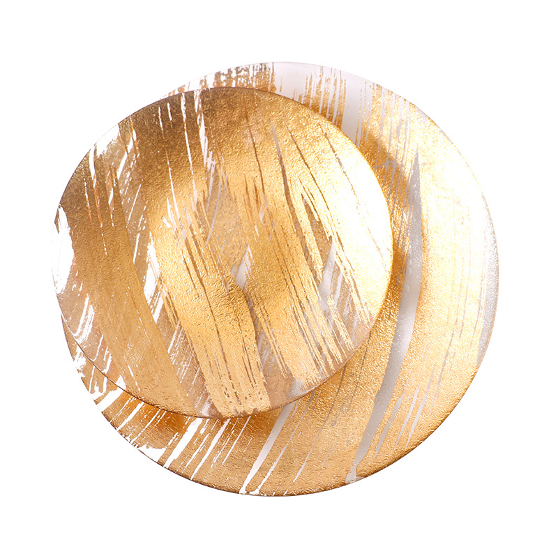 Golden Glass Plate Nordic Creative Phnom Penh Fruit Plate Pastry Plate Steak Western Plate Mat Plate Manufacturers Direct Supply Item Picture
