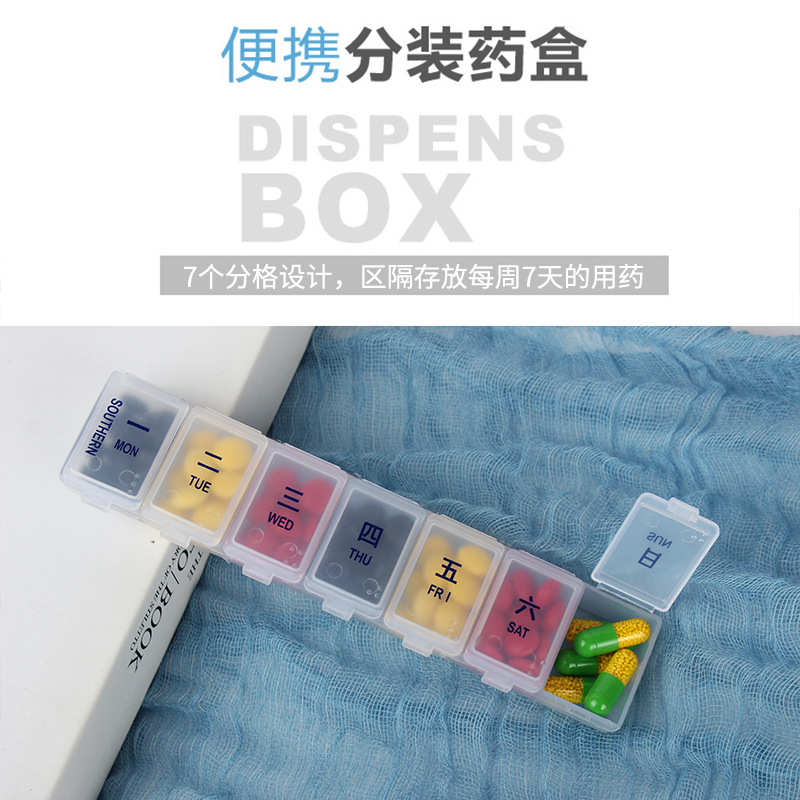 透明塑料盒长方形 有盖药盒7格一周迷你随身便携式药品丸盒子批发 Application Scenario