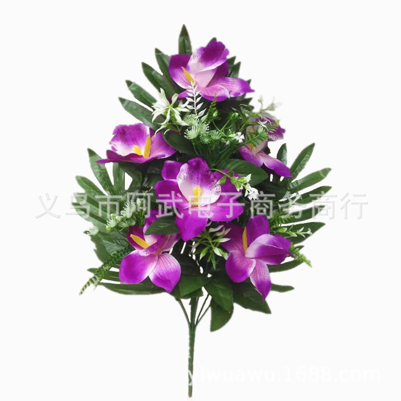 Factory direct sales of fan-shaped artificial roses, wedding and home decoration flower arrangements, flower art, artificial flowers wholesale, 12-head lilies Item Picture