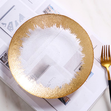 金色玻璃盘子北欧创意金边水果餐盘糕点盘牛排西餐盘垫盘厂家直供