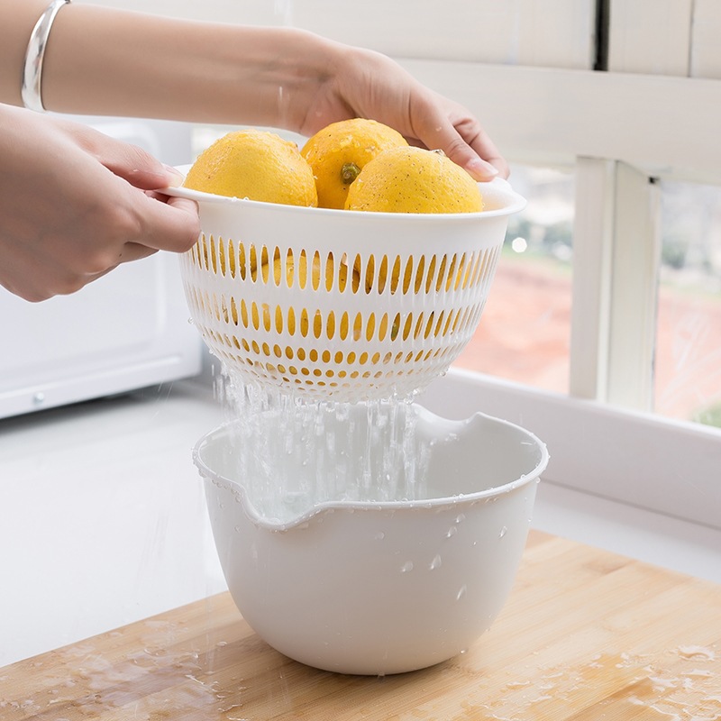 T Double Plastic Drain Basket Washing Basin Home Kitchen Washing Rice Fruit Storage Basket Fruit Tray Washing Basket