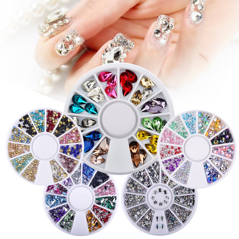 Wholesale cross-border nail art decorations, water diamond white diamond round plate jewelry, heart AB diamond turntable collection full figure
