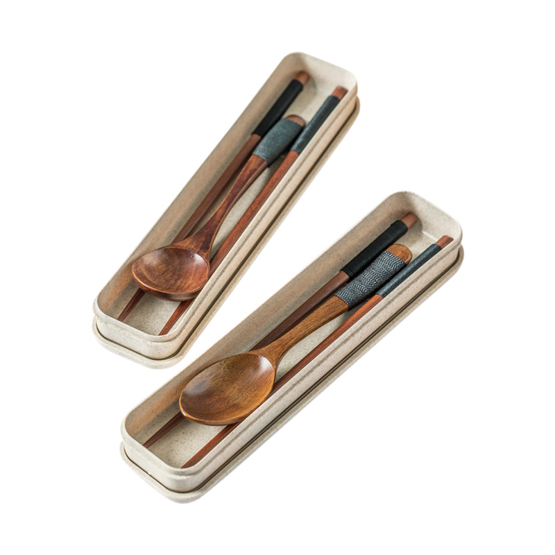 @Small Wood Xian Day Portable Box Wooden Spoon Chopsticks Natural Environmental Carving Tableware Chopsticks Spoon Set Ins Item Picture