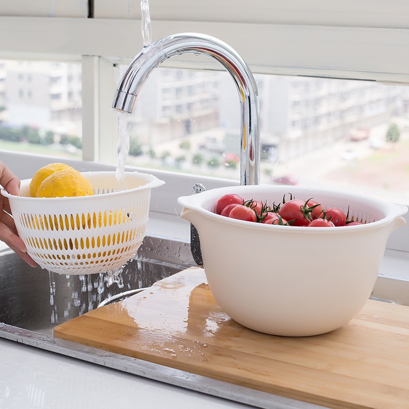 T Double Plastic Drain Basket Washing Basin Home Kitchen Washing Rice Fruit Storage Basket Fruit Tray Washing Basket Application Scenario
