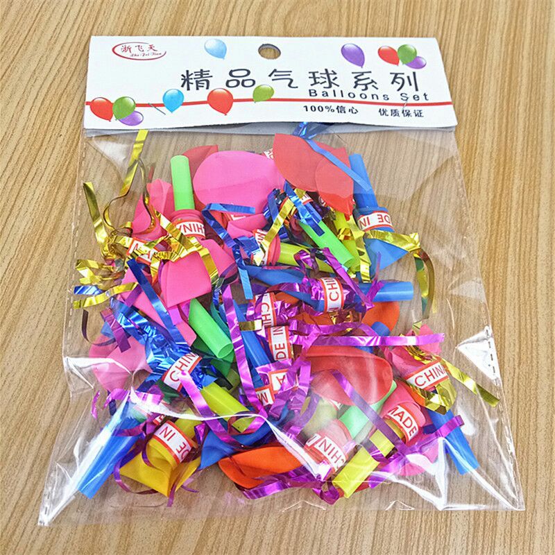 Bagged gold thread whistle balloons, plastic straw whistles, mini balloons, horn balloons, whistles, balloons, children's toys details Picture