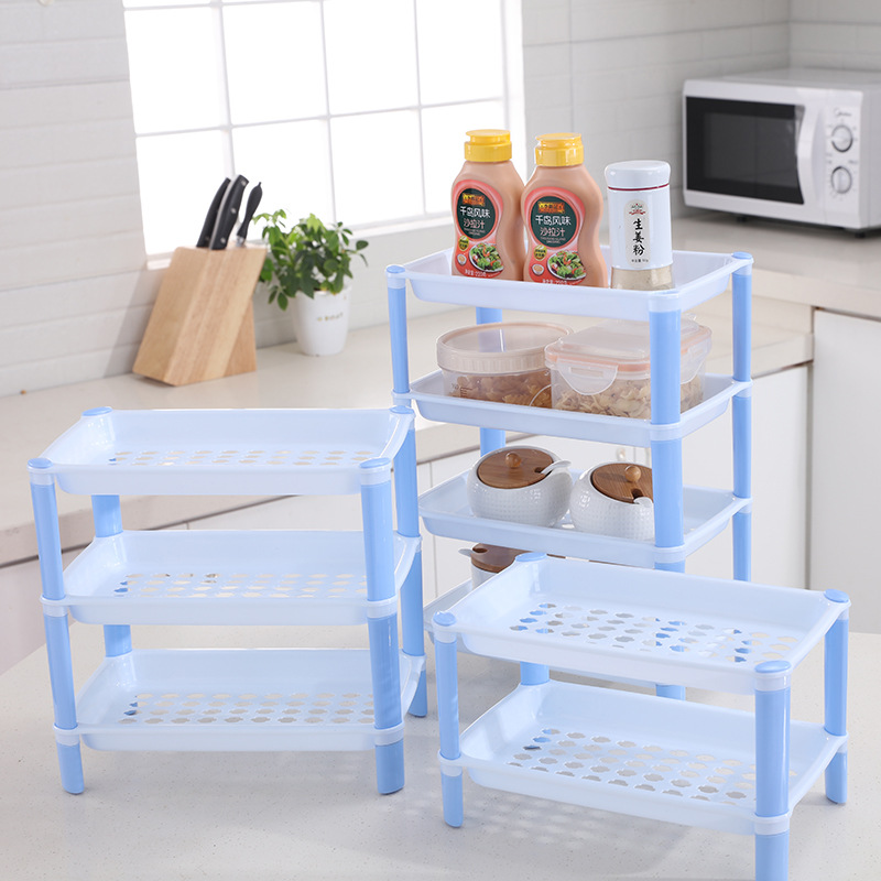 Wholesale simple multi-layer dormitory desktop storage racks, hollowed-out kitchen organizing racks, bathroom cosmetics and miscellaneous item storage racks details Picture
