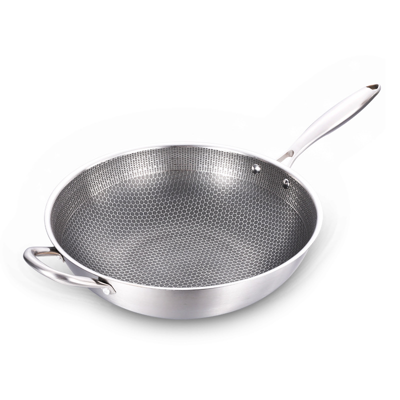 Pantalla completa panal levitación acero inoxidable wok antiadherente wok acero de tres capas sin revestimiento wok una pieza reemplazo de pelo wok antiadherente Item Picture