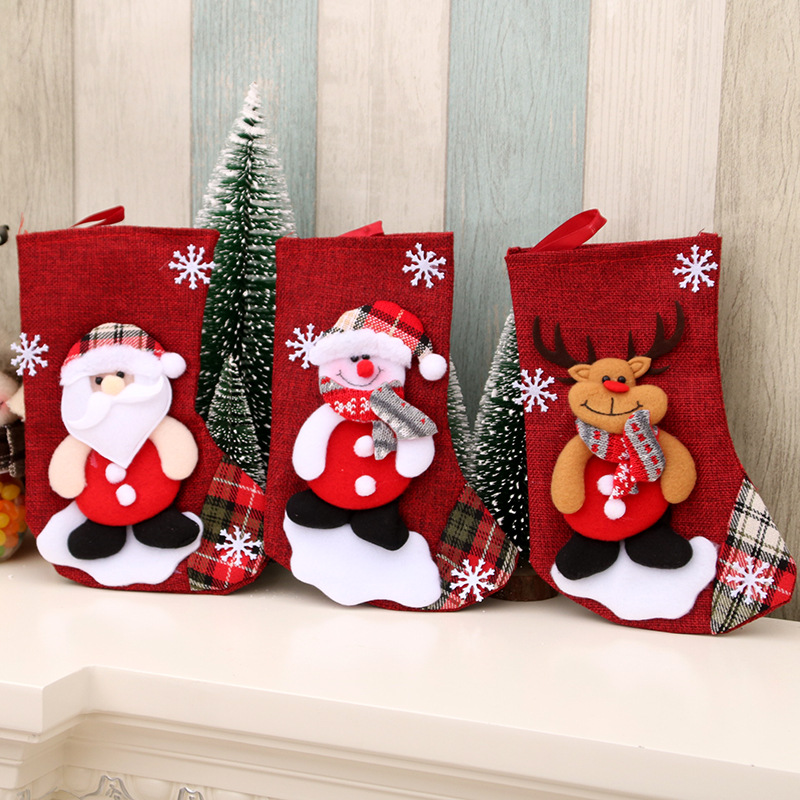 New Cross-Border Medium Linen Christmas Stocking Christmas Decorations Christmas Gift Bag Gift Bag Christmas Hanging Socks details Picture