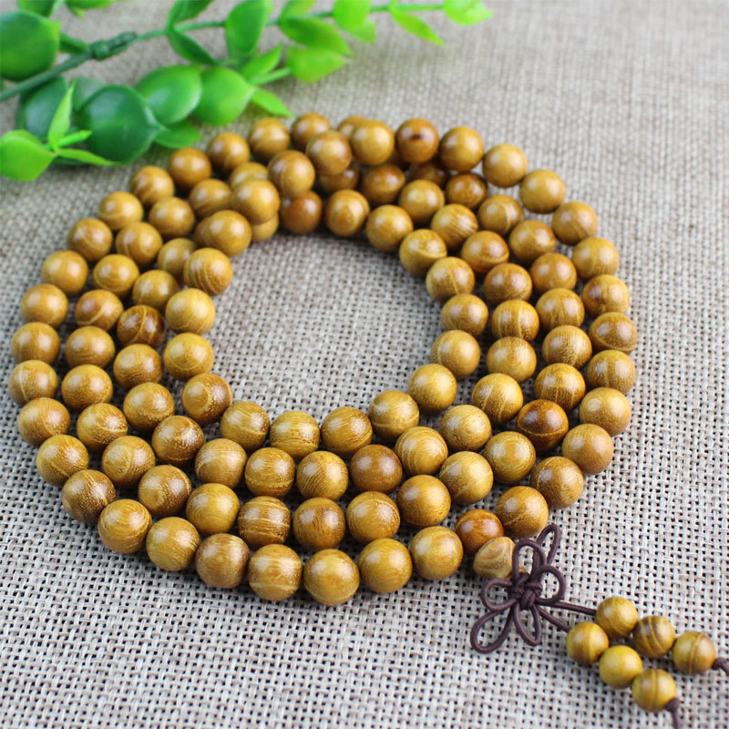 The manufacturer wholesales rosewood and zelwood 2.0 Buddhist prayer beads and cultural playthings, resembling 108 pieces of golden thread nanmu wood couple bracelets Specification image