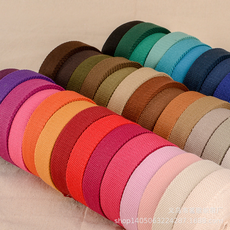 Factory direct sales of colored polyester-cotton straps, thick hand-held webbing, beaded cotton straps, canvas yoga webbing, and schoolbag straps in stock details Picture