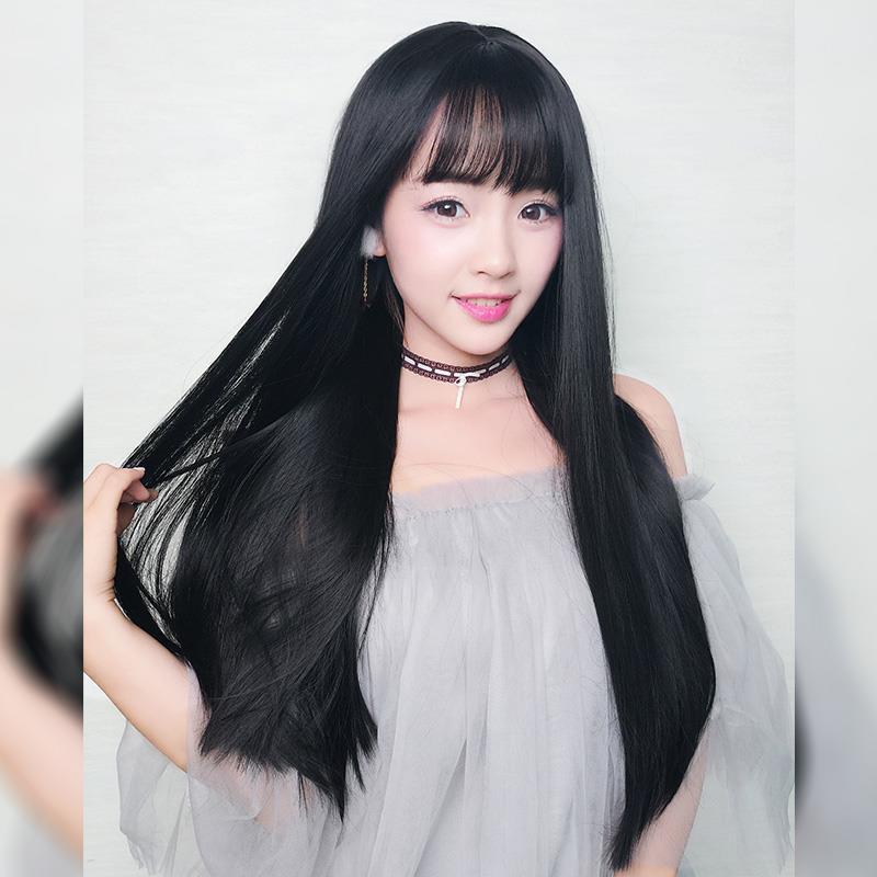 批发假发女长直发齐刘海自然逼真假发顺滑长发型全头套假发