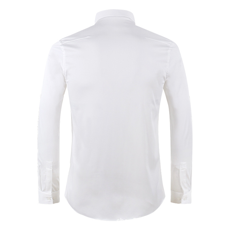 Spring and summer men's long-sleeved shirt collar with English embroidery, black and white light luxury business men's wear, slimming and anti-wrinkle Specification image