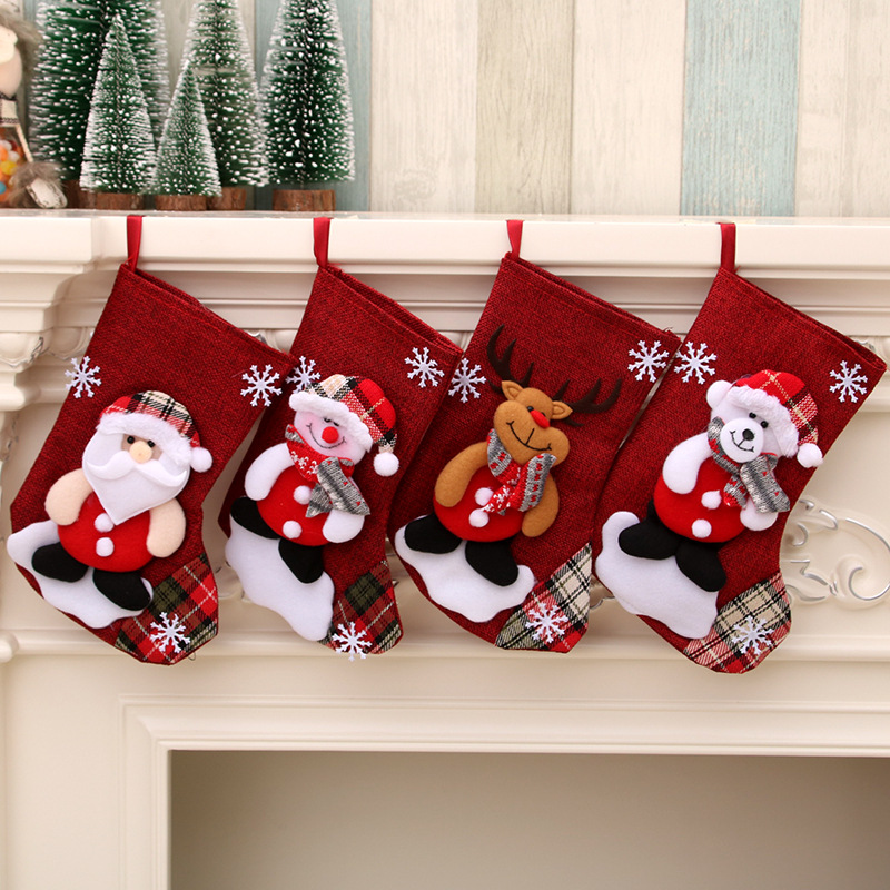 New Cross-Border Medium Linen Christmas Stocking Christmas Decorations Christmas Gift Bag Gift Bag Christmas Hanging Socks