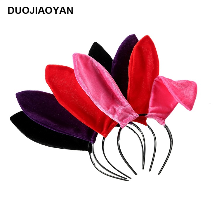 Wholesale of new cross-border Bunny girl velvet fabric cat and rabbit ears black Halloween and Christmas headband headwear Item Picture