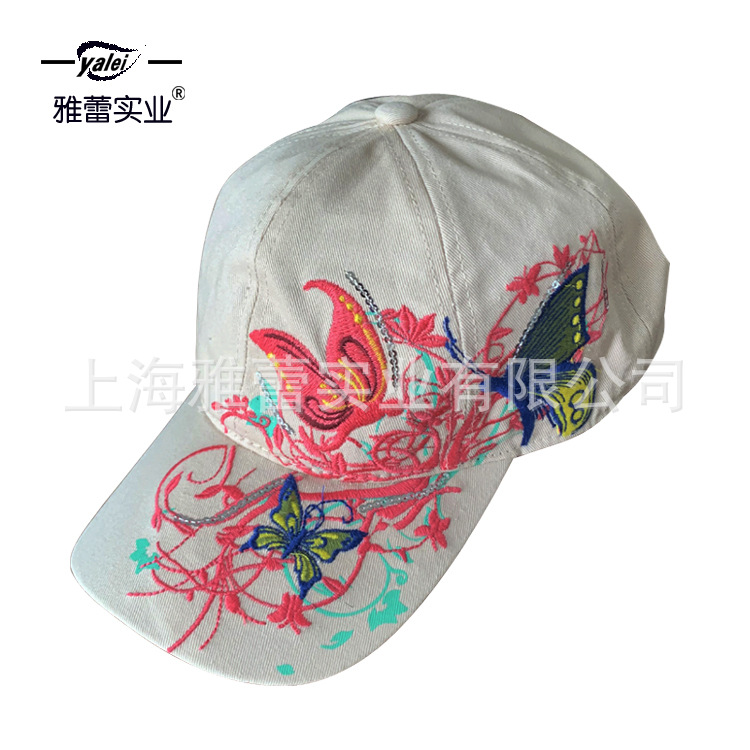 国潮帽子工厂供应全绣花棒球帽花朵休闲百搭亮片帽子防晒遮阳鸭舌帽