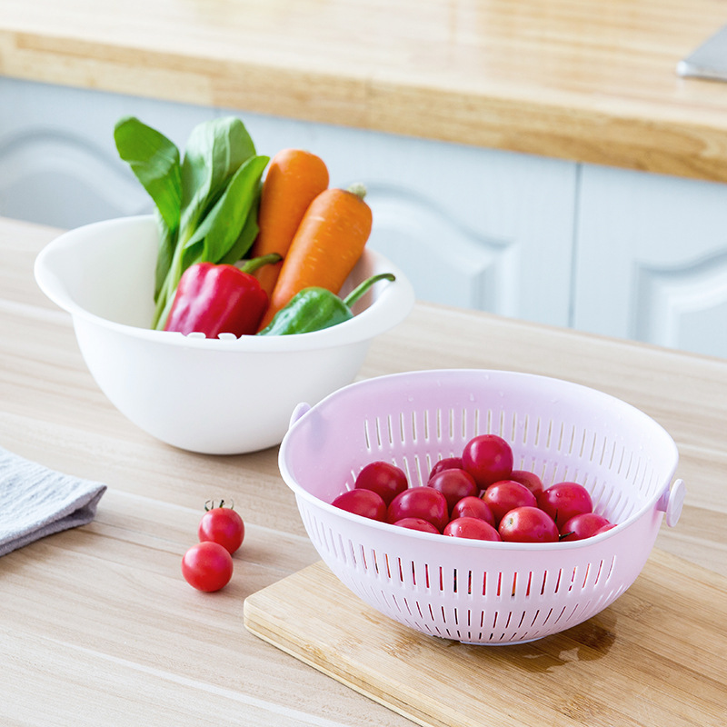 塑料厨房用品旋转双层沥水篮厂家直销水果篮洗菜篮沥水篮图