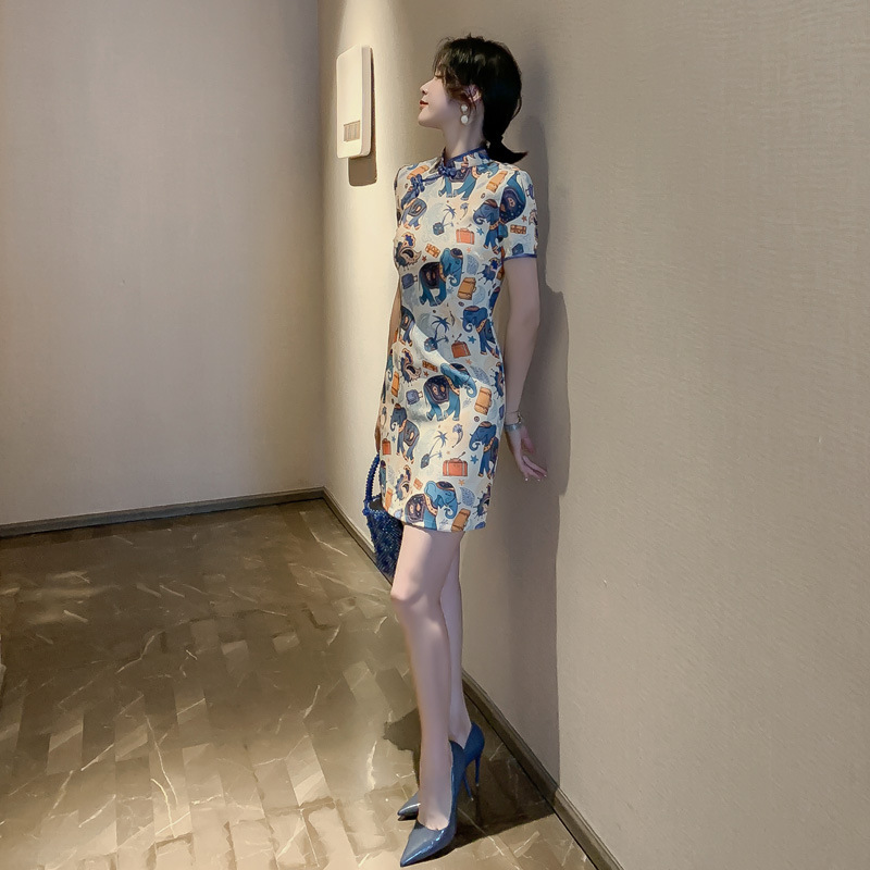 2025 Summer New Style improved traditional Chinese style short artistic cartoon retro playful girl cheongsam dress 1991 Specification image