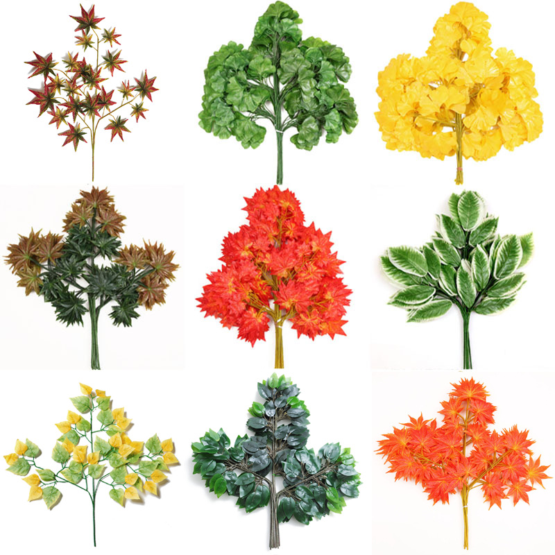 Artificial Red Maple Leaf Banyan Tree Branches Leaf Landscaping Garden Decoration Fake Mango Ginkgo Leaf Simulation Leaf Branches full figure